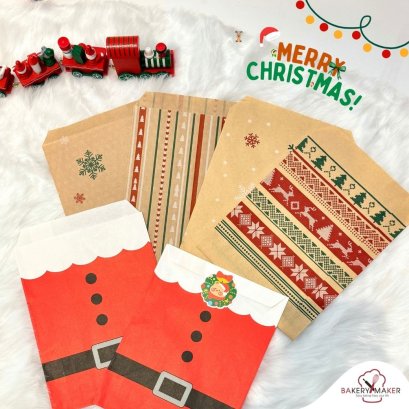 ถุงกระดาษคราฟท์พิมพ์ลายคริสต์มาส Christmas  คละลาย 10 ใบ
