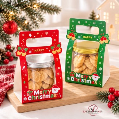 เซ็ทกระปุกคุ้กกี้ + กระดาษหิ้ว Christmas หูหิ้ว (5 ใบ)
