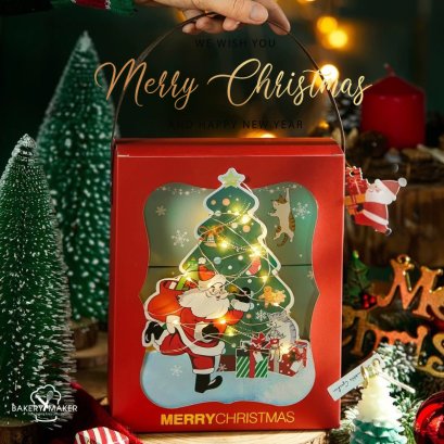 กล่องคุ๊กกี้ X'mas ลายต้นสน หูหิ้ว 5 ใบ