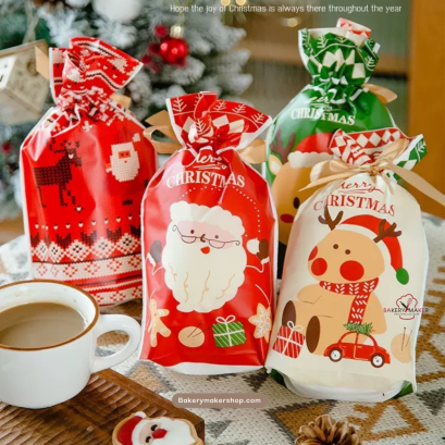 ถุงพลาสติกโบว์รูด Santa&amp;Reindeer 10 ใบ