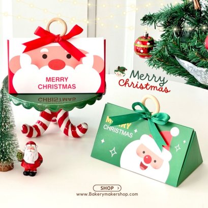 กล่องคุกกี้ แซนต้า 2 สี 6ใบ พร้อมริบบิ้น