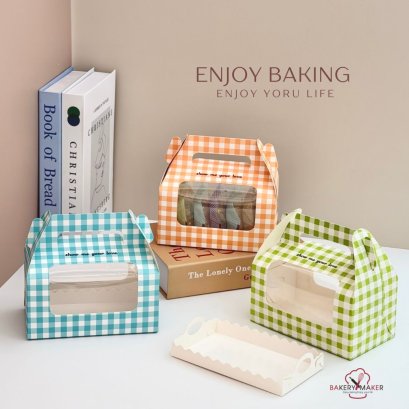 กล่องหูหิ้วสั้น/กล่องโรล/คุกกี้ลายสก็อต 5 ใบ