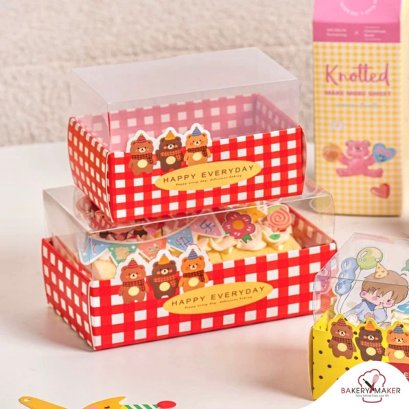 กล่องฝาใสทรงสูง Happy Every Day ลายน้องหมีสก็อตแดง 5 ใบ