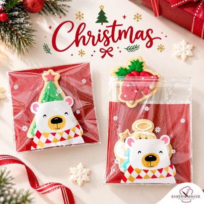 ถุงฝากาว หมีแดง X'mas (50 ใบ)
