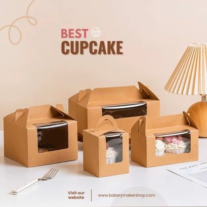 กล่องคัพเค้ก หูหิ้วสีคราฟท์  5 ใบ