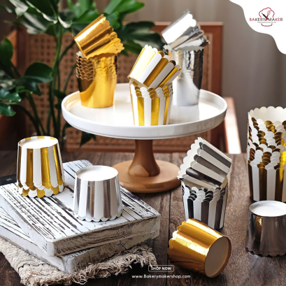 ถ้วยกระดาษปากหยัก สีเมทัลลิค 50 ใบ 4สีให้เลือก