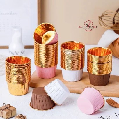 ถ้วยคัพเค้ก ด้านในสีเมทัลลิคทอง แพ็ค 50 ใบ metallic ถ้วยปากม้วน ขอบทอง