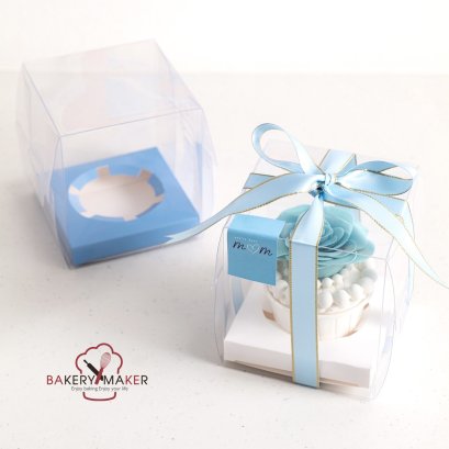 กล่องคัพเค้กใส 1 หลุม สีฟ้าหรือสีขาว แพ็ค 5 ใบ