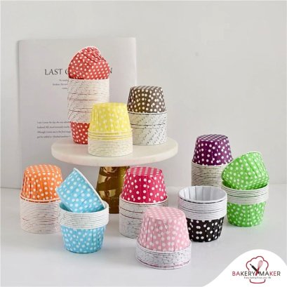 ถ้วยคัพเค้กกระดาษ ปากม้วน ลายจุด 100 ใบ