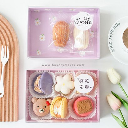 กล่องกระดาษฝาใส ลายดอกไม้ สีม่วง,ชมพู