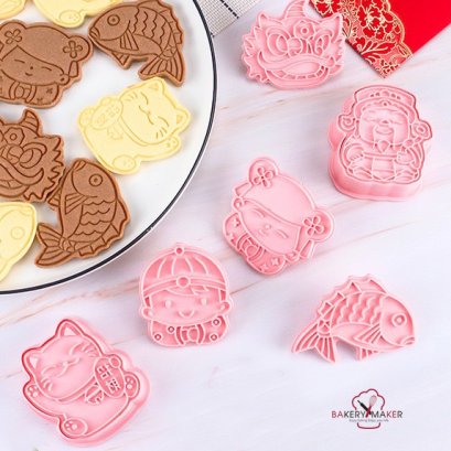 เซ็ทพิมพ์กดคุ้กกี้ ตรุษจีน แมวกวัก 6 ลาย