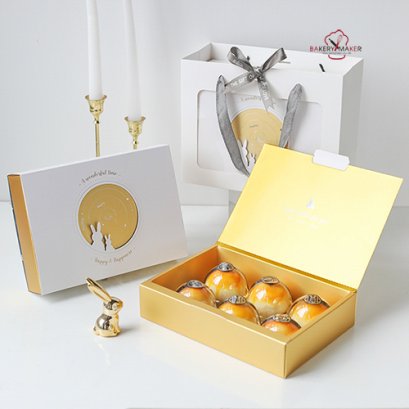 กล่องลายกระต่าย สีขาว-ทอง ขนาด 50-80 กรัม