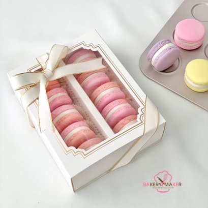 กล่องมาการองสีขาวขอบทอง ใหญ่ 5 ใบ