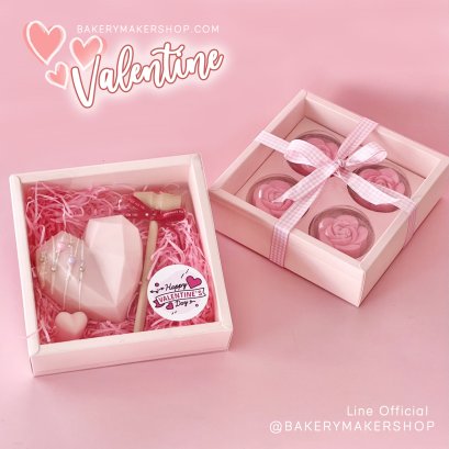 กล่องชมพู ฝาใสเลื่อน 4 ช่องกลม (5 ใบ)