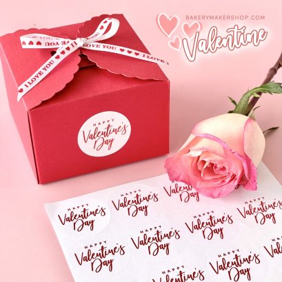 สติกเกอร์ Happy Valentine Day ขาวแดง