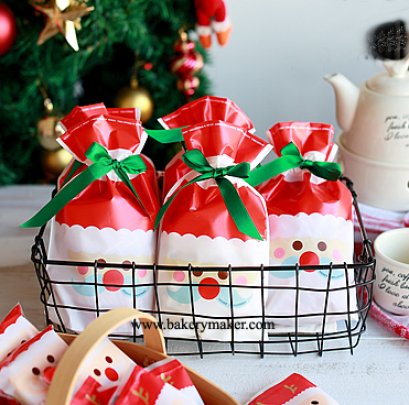 X&#039;mas ถุงพลาสติกโบว์รูด แซนต้า หนวด พค 10 ใบ