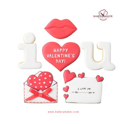 เซ็ทพิมพ์กดคุ้กกี้ Valentine พร้อมแผ่น Stencil