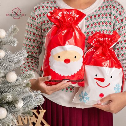 X&#039;mas Santa &amp; Snowman ถุงเชือกรูดใหญ่ 5 ใบ