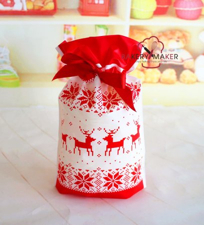 X&#039;mas ถุงพลาสติกโบว์รูด กวาง สีแดง แพค 10 ใบ