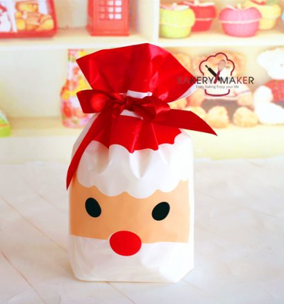X&#039;mas ถุงพลาสติกโบว์รูด Santa Claus แพค 10ใบ