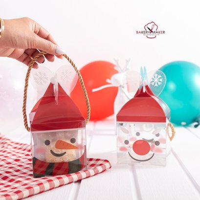 กล่องพลาสติกใส หูหิ้ว X'mas 2 ลาย แพค 5 ใบ