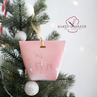 X&rsquo;mas กล่องกวาง ชมพู พร้อมริบบิ้น  10 ใบ