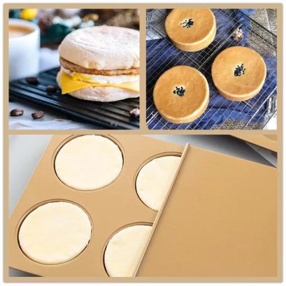 พิมพ์ขนมปัง ฝาปิด 6 หลุม สีทอง English Muffin Teflon