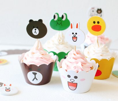 เซ็ทกระโปรงคัพเค้ก + ป้ายปัก Line Friend 12 ชุด