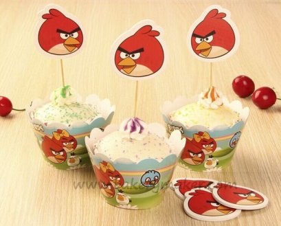 เซ็ทกระโปรงคัพเค้ก + ป้ายปัก Angry Birds 12 ชุด