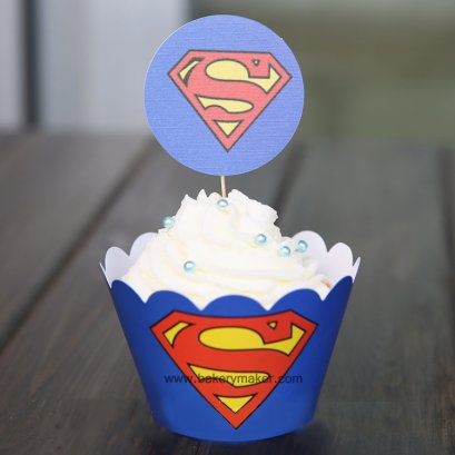 Super Man เซ็ทกระโปรงคัพเค้ก + ป้ายปัก 12 ชุด