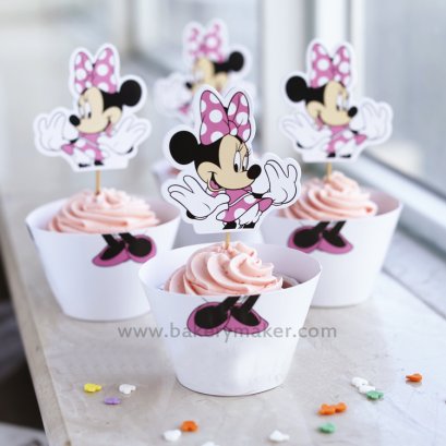 Minnie Mouse เซ็ทกระโปรงคัพเค้ก + ป้ายปัก 12 ชุด