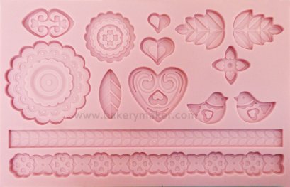 พิมพ์ฟองดองท์ ดอกไม้ ใบไม้ นก