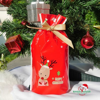 ถุงพลาสติกพร้อมโบว์รูด Reindeer แพค 10 ใบ