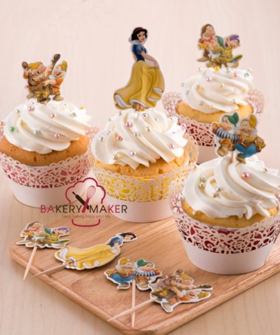 Snow white ป้ายกระดาษปักตกแต่งคัพเค้ก 12 ชิ้น