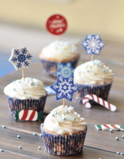 Snowflake ป้ายกระดาษปักตกแต่งคัพเค้ก 12 ชิ้น