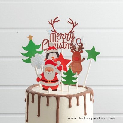 X&#039;mas เซ็ทป้ายกระดาษปักตกแต่งเค้ก