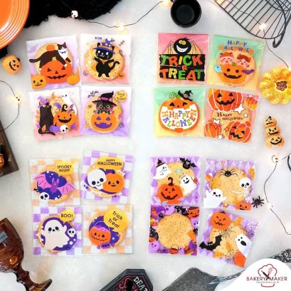 ถุงฝากาวพิมพ์ลายฮาโลวีน/Halloween คละลาย 50 ใบ