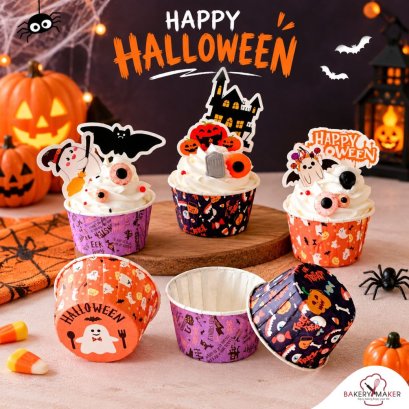 ถ้วยคัพเค้ก Halloween คละลาย 50 ใบ  (คละ 3 ลาย)