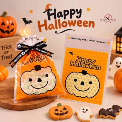ถุงพลาสติก พิมพ์ลายฟักทอง Halloween 20 ใบ