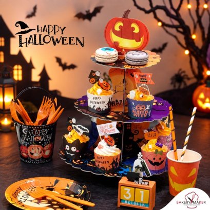 ชั้นวางคัพเค้ก/ขนม ลายฮาโลวีน Halloween