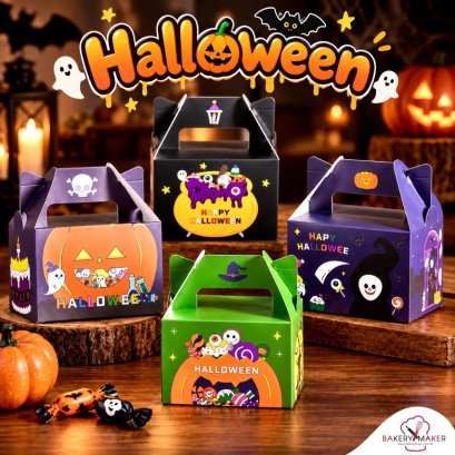 กล่องกระดาษหูหิ้วพิมพ์ลายฮาโลวีนคละ 4 ลาย 8 ใบ / Halloween