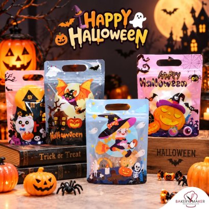 ถุงหิ้วมีซิปคละลายฮาโลวีน Halloween (10 ใบ)