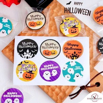 สติกเกอร์ดวงกลมคละลาย Halloween 30 ดวง
