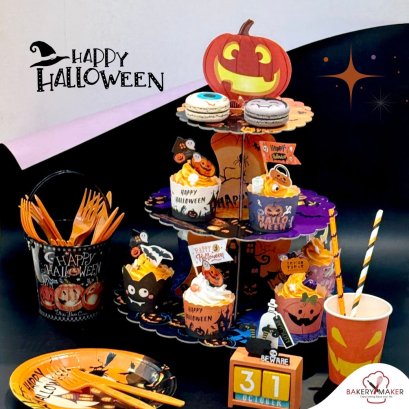 ชั้นวางคัพเค้ก/ขนม ลายฮาโลวีน Halloween