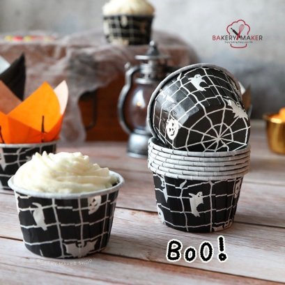 ถ้วยคัพเค้กสีดำ 50 ใบ spider web