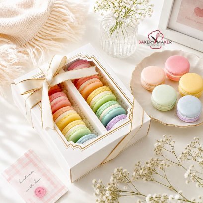 กล่องมาการองสีขาวขอบทอง ใหญ่ 5 ใบ
