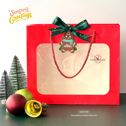 ถุงหิ้วกระดาษสีแดง หน้าต่าง 1 ใบ