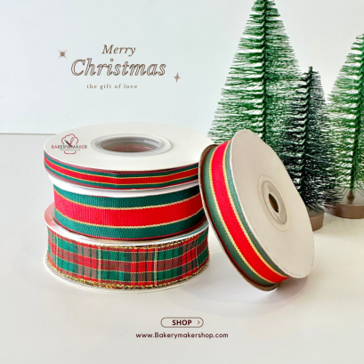 Plaid & Stripes Ribbons ริบบิ้นแถบสีและลายสก็อต 1 ม้วน