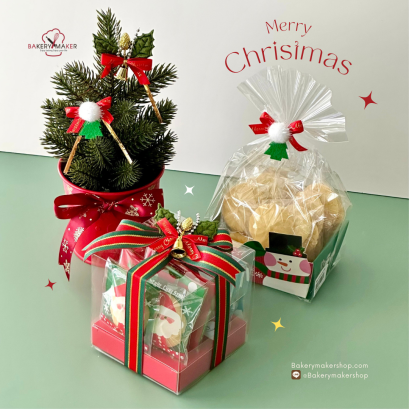 ลวดมัดปากถุง (HNY &amp; X’mas)) พร้อมปอมตกแต่ง 5 ชิ้น แบบปอม / ใบไม้