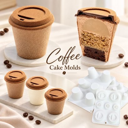 พิมพ์ซิลิโคนทรงถ้วยกาแฟพร้อมฝา 1 ชุด